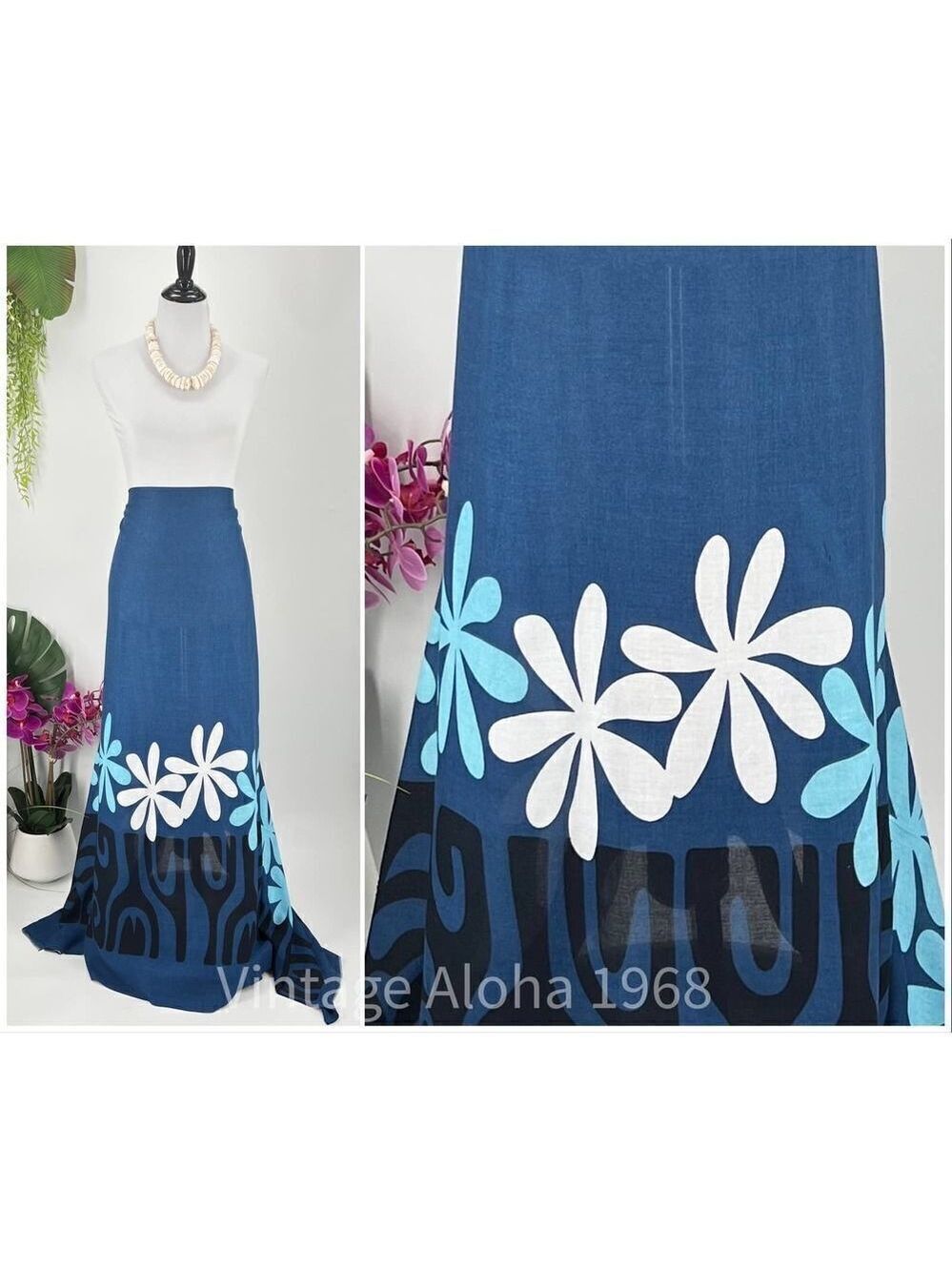 Blue/Black/White Tiare' SARONG Kīkepa Pareo Beach Wrap Skirt Summer Scarf
